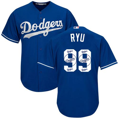 Dodgers #99 Hyun-Jin Ryu Blue Team Logo Fashion Stitched MLB Jersey